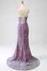 Załaduj obraz do przeglądarki galerii, Błyszcząca Liliowy Cekinowa Sukienka Syrenka Na Studniówkę z Rozcięciem