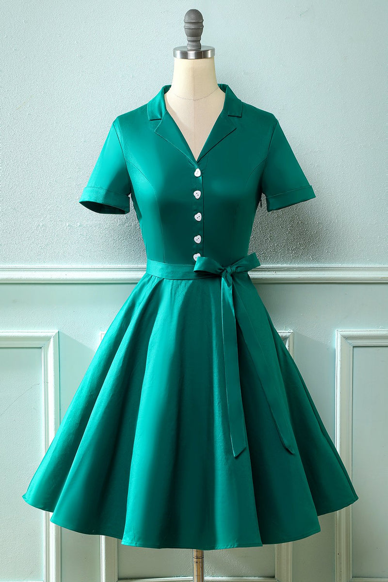 Załaduj obraz do przeglądarki galerii, Armia Zielony dekolt w serek 1950 sukienka z Bowknot