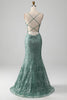 Załaduj obraz do przeglądarki galerii, Cienkich Ramiączkach Błyszcząca Szara Zielona Sukienka Na Studniówkę Z Koralikami