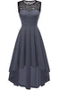 Załaduj obraz do przeglądarki galerii, Wysoka niska szara sukienka vintage z koronką