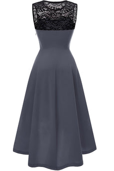 Wysoka niska szara sukienka vintage z koronką