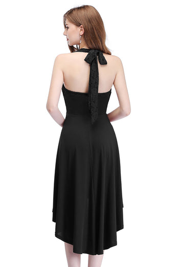 Wysoka niska halter czarna sukienka vintage