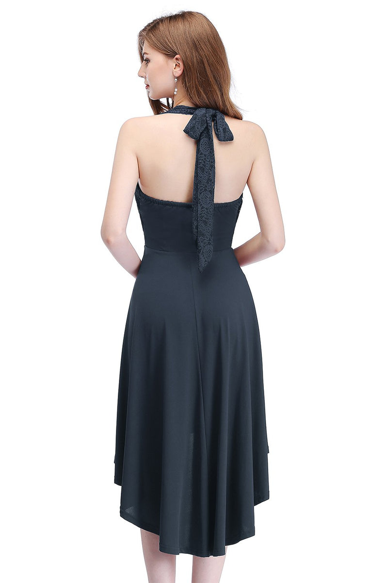 Załaduj obraz do przeglądarki galerii, Wysoka niska halter czarna sukienka vintage