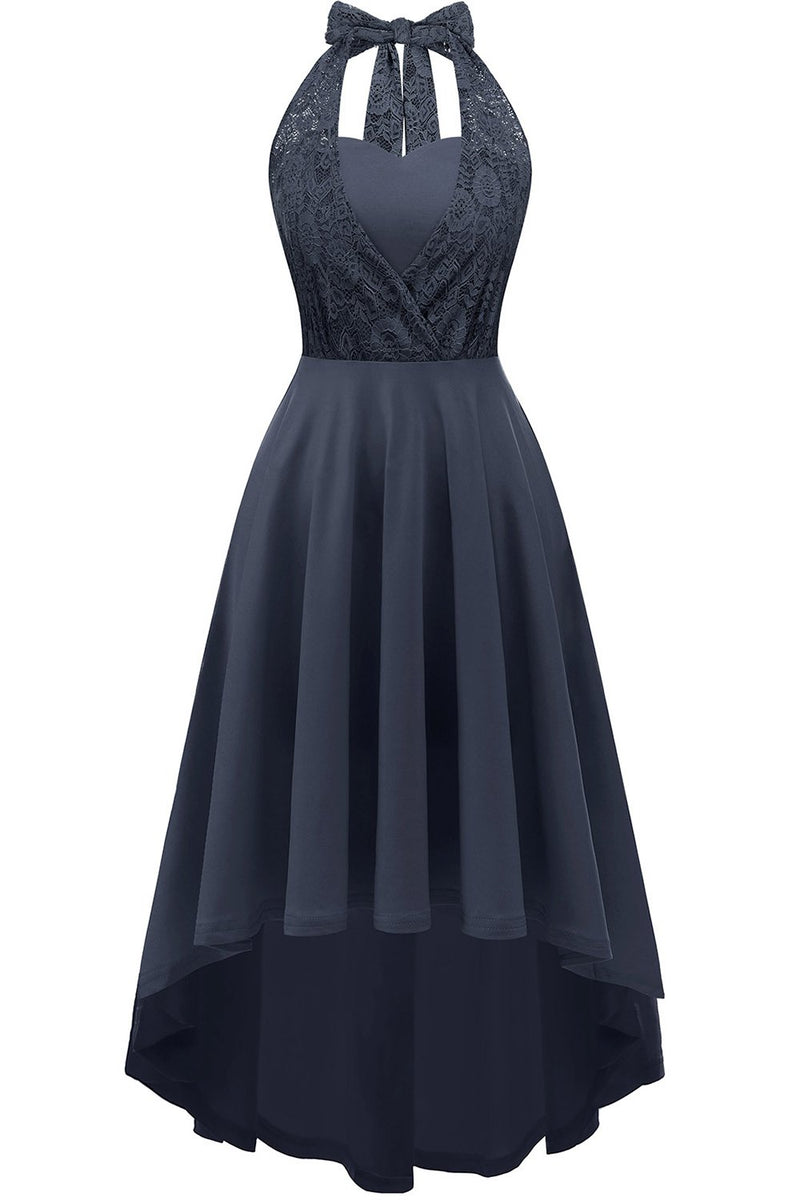 Załaduj obraz do przeglądarki galerii, Wysoka niska halter czarna sukienka vintage