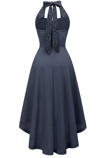 Wysoka niska halter czarna sukienka vintage
