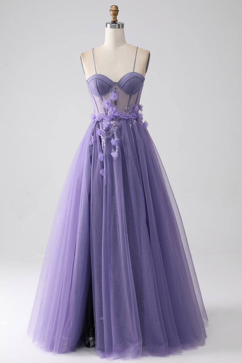 Załaduj obraz do przeglądarki galerii, Fioletowa Gorsetowa Cienkich Ramiączkach Długa Sukienka Na Studniówkę