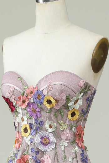 Bez ramiączek Sukienka na studniówkę z kwiatami 3D
