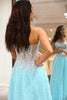Załaduj obraz do przeglądarki galerii, Jasnoniebieska Płaszczowa Długa Gorsetowa Sukienka Na Studniówkę