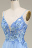 Załaduj obraz do przeglądarki galerii, Błyszcząca Niebieski Tiulowa Sukienki Na Studniówke z Aplikacjami