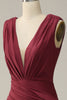 Załaduj obraz do przeglądarki galerii, Syrenka Dekolt V Burgundia Sukienki Na Studniówke Bez Rękawów