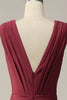 Załaduj obraz do przeglądarki galerii, Syrenka Dekolt V Burgundia Sukienki Na Studniówke Bez Rękawów