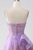 Załaduj obraz do przeglądarki galerii, Fioletowa Drukowana Gorsetowa Sukienka Na Studniówkę