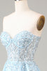 Załaduj obraz do przeglądarki galerii, Gorset Niebieski Bez Ramiączek Sukienka Na Studniówkę Z Rozcięciem