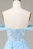 Załaduj obraz do przeglądarki galerii, Z Odkrytymi Ramionami Niebieska Linia A Księżniczka Gorset Sukienka Studniówka Z Rozcięciem
