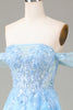 Załaduj obraz do przeglądarki galerii, Z Odkrytymi Ramionami Niebieska Linia A Księżniczka Gorset Sukienka Studniówka Z Rozcięciem