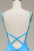 Załaduj obraz do przeglądarki galerii, Błyszcząca Syrenka Niebieska Sukienki Na Studniówke Z Głębokim Dekoltem W Serek
