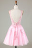 Załaduj obraz do przeglądarki galerii, Różowa brokatowa urocza sukienka Homecoming z aplikacjami