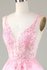 Załaduj obraz do przeglądarki galerii, Różowa brokatowa urocza sukienka Homecoming z aplikacjami