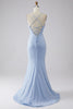 Załaduj obraz do przeglądarki galerii, Jasnoniebieska Błyszcząca Długa Sukienka Syrenka Na Wesele Z Rozcięciem