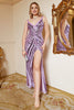Załaduj obraz do przeglądarki galerii, Plus Size Fioletowe Cekinowe Sukienki Na Studniówke Z Rozcięciem