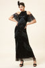 Załaduj obraz do przeglądarki galerii, Błyszcząca Czarna Koralikowa Długa Sukienki Lata 20 Z Frędzlami