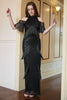 Załaduj obraz do przeglądarki galerii, Czarna Cekinowa Sukienka Z Frędzlami Na Studniówkę