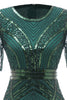 Załaduj obraz do przeglądarki galerii, Ciemnozielone Rótkie Rękawy 1920s Sukienka z Frędzlami