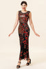 Załaduj obraz do przeglądarki galerii, Pochwa Okrągły Dekolt Czarny Czerwony Długa Sukienka Lata 20 Wielki Gatsby