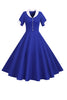Załaduj obraz do przeglądarki galerii, Niebieska Przycisk Sukienki Lata 50