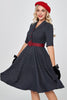 Załaduj obraz do przeglądarki galerii, Granatowa sukienka Gingham Vintage 1950s z rękawami