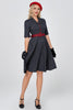 Załaduj obraz do przeglądarki galerii, Granatowa sukienka Gingham Vintage 1950s z rękawami