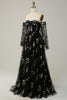 Załaduj obraz do przeglądarki galerii, Czarna Długie Tiulowe Sukienka Na Studniówkę Z Odkrytymi Ramionami