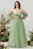 Załaduj obraz do przeglądarki galerii, Linia Z Ramienia Zielona Sukienka Na Studniówkę Plus Size Z Haftem