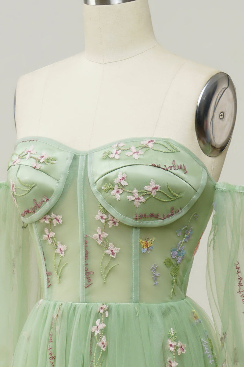 Załaduj obraz do przeglądarki galerii, Zielony Długie Tiulowe Sukienka Na Studniówkę Z Odkrytymi Ramionami