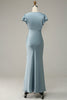 Załaduj obraz do przeglądarki galerii, Szaroniebieska Satynowa Prosta Sukienka Na Studniówkę Z Marszczeniami