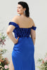 Załaduj obraz do przeglądarki galerii, Plus Size Pochwa Z Ramienia Królewska Niebieska Sukienka Na Studniówkę Z Podzielonym Przodem
