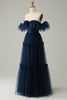Załaduj obraz do przeglądarki galerii, Tiulowa Granatowa Sukienki Na Studniówke z Odkrytymi Ramionami