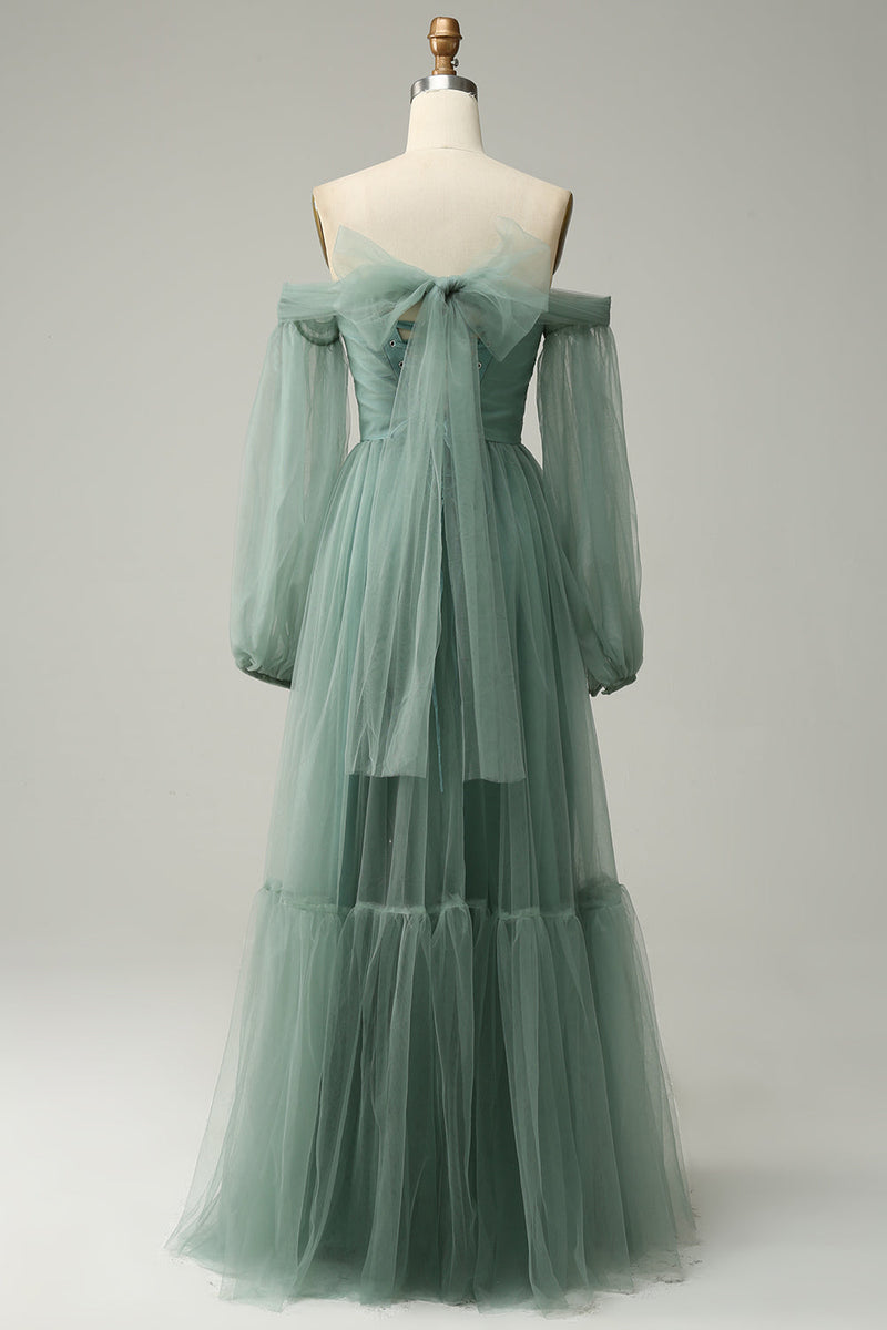 Załaduj obraz do przeglądarki galerii, Zielona Długa Sukienki Na Studniówke z Odkrytymi Ramionami
