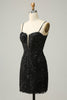 Załaduj obraz do przeglądarki galerii, Błyszczący Czarny Gorset Cekiny Sukienki Koktajlowe Z Koronką