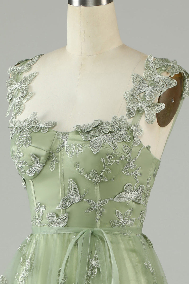 Załaduj obraz do przeglądarki galerii, Zielony Długa Tiulowa Sukienka Na Studniówkę Z Motylami 3D