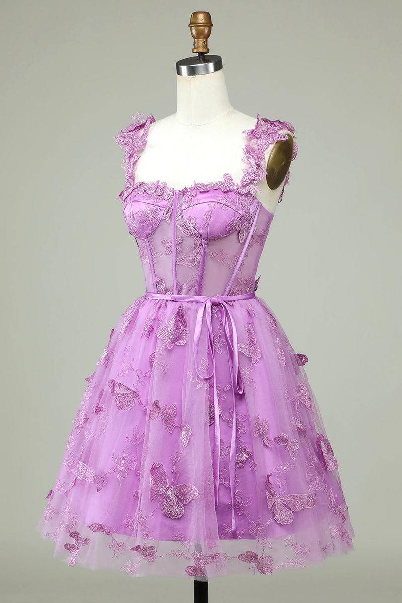 Załaduj obraz do przeglądarki galerii, Fioletowe Sukienki Na Impreze z Gorsetem