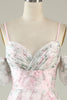 Załaduj obraz do przeglądarki galerii, Zimne Ramię Kwiatowy Nadruk Różowa Sukienki Koktajlowe