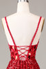 Załaduj obraz do przeglądarki galerii, Brokatowe Lustro Cekiny Czerwony Gorset Sukienka Na Studniówkę Z Rozcięciem