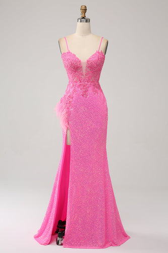 Modna Różowa Cekinowa Długa Sukienka Syrenka Na Studniówkę Z Aplikacjami