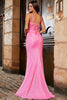 Załaduj obraz do przeglądarki galerii, Różowe Brokatowa Cienkich Ramiączkach Cekinowa Syrenka Sukienka Na Studniówkę Z Rozcięciem
