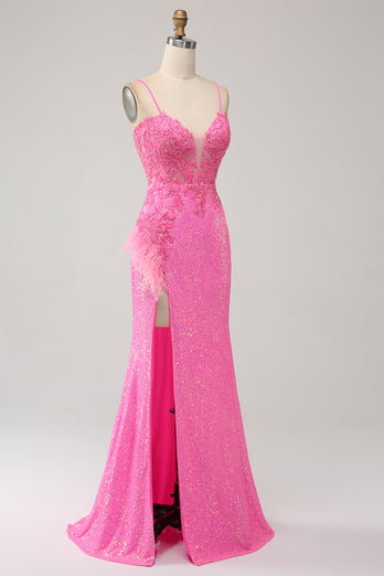 Modna Różowa Cekinowa Długa Sukienka Syrenka Na Studniówkę Z Aplikacjami