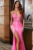 Załaduj obraz do przeglądarki galerii, Różowe Brokatowa Cienkich Ramiączkach Cekinowa Syrenka Sukienka Na Studniówkę Z Rozcięciem
