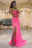Załaduj obraz do przeglądarki galerii, Brokatowa Różowa Syrenka Długa Sukienka Na Studniówkę Z Rozcięciem
