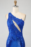Sukienka na studniówkę Royal Blue Mermaid na jedno ramię z rozcięciem