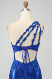 Sukienka na studniówkę Royal Blue Mermaid na jedno ramię z rozcięciem